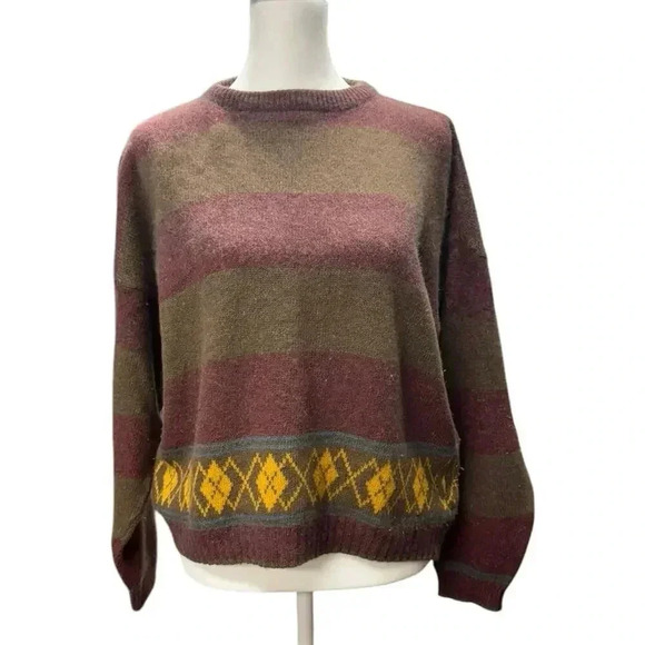Vintage Made For Saks Fifth Avenue Striped Lambs Wool/Rabbit Hair/Angora Sweater - Picture 1 of 14